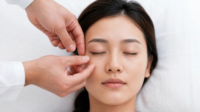 User receiving acupuncture treatment for eyes